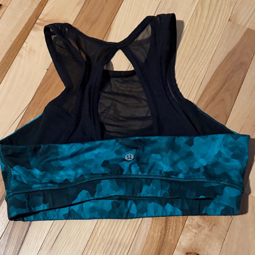lululemon athletica Black and Blue Patterned Sports Bra